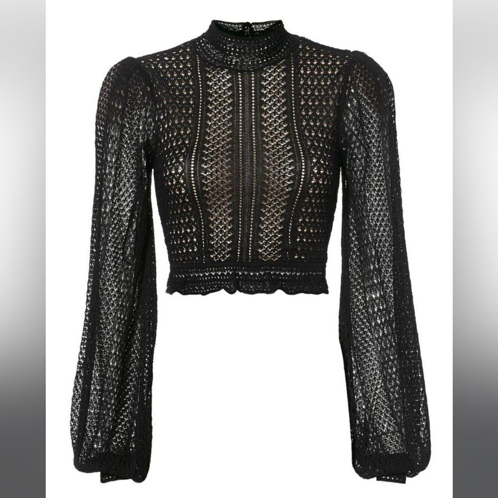 Ronny Kobo Elegant Cropped Black Lace Top